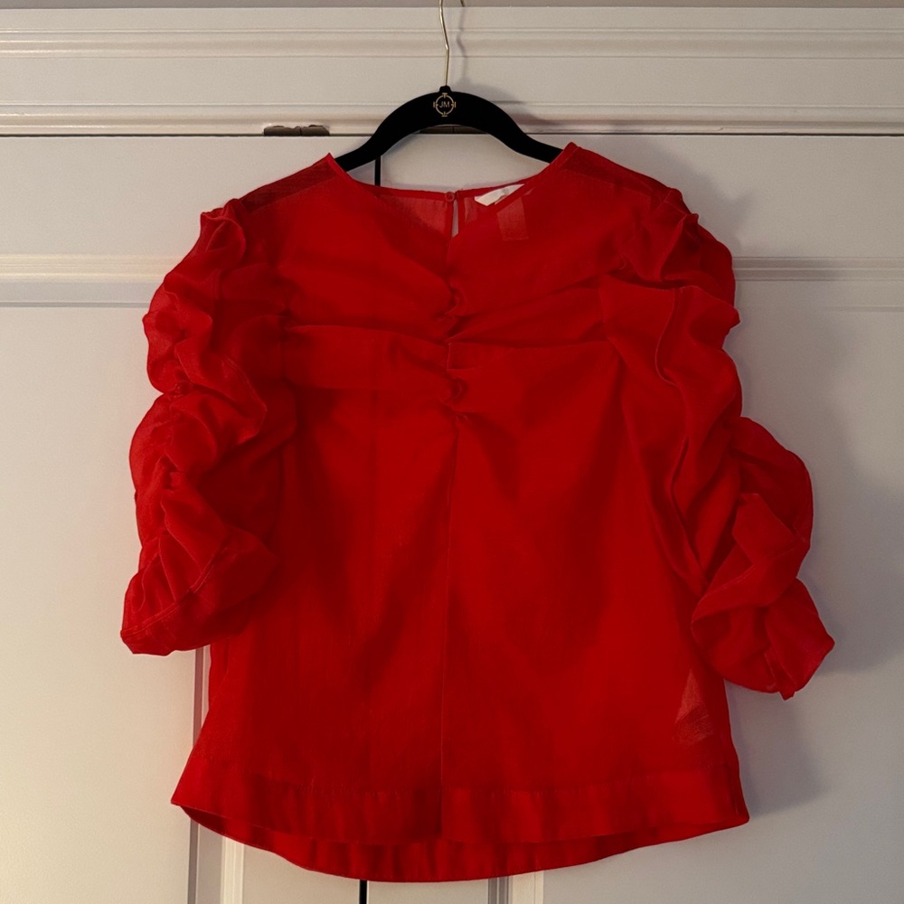 H&M Sheer Scarlet Blouse with Ruffle Detail